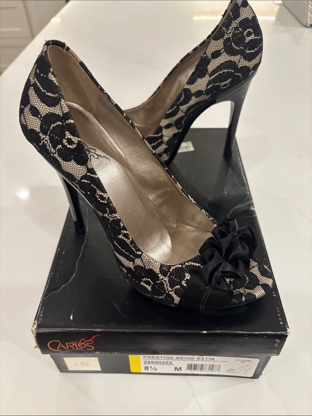 Carlos by Carlos Santana Black Lace-Overlay Peep-Toe Pumps
